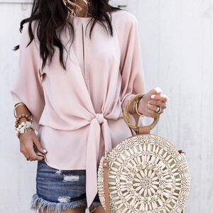 Topshop - Blush Pink Flowy Knot Front / Open Back Blouse sz 12